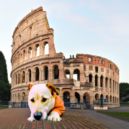 Dog in front of Colosseum at noise level 3