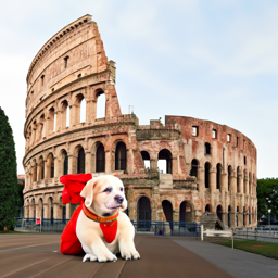 Dog in front of Colosseum at noise level 5