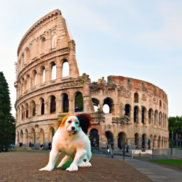 Dog in front of Colosseum at noise level 7