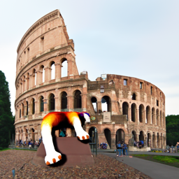 Dog in front of Colosseum at noise level 10