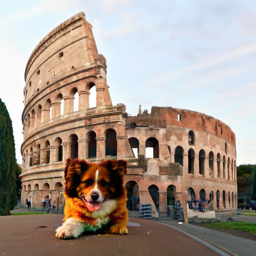 Dog in front of Colosseum at noise level 20