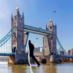 Man in front of London Bridge at noise level 3