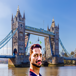 Man in front of London Bridge at noise level 7