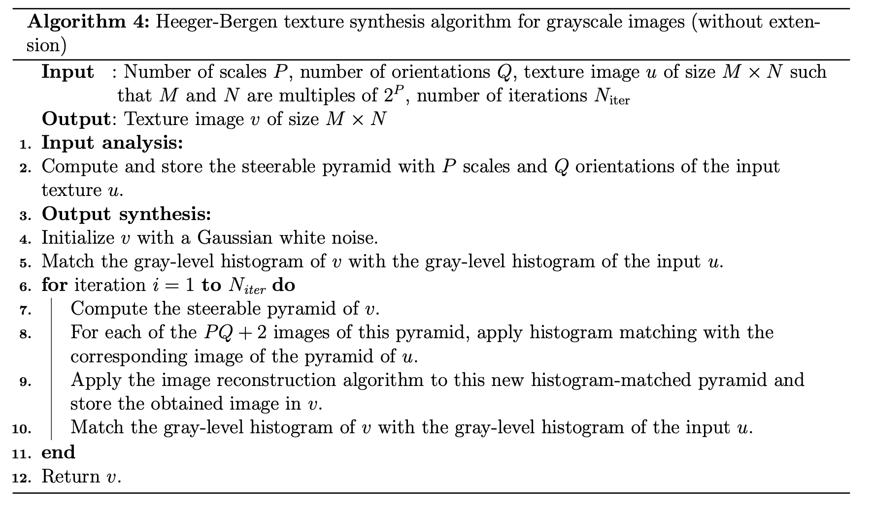 The Heeger-Bergen texture synthesis algorithm for Grayscale Images